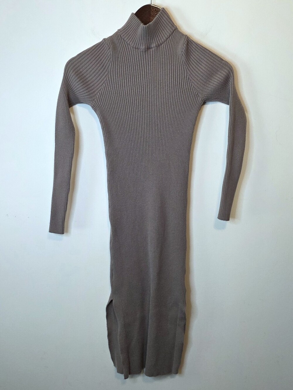 Magaschoni Taupe Brown Ribbed Bodycon Midi Sweater Dress Size Small